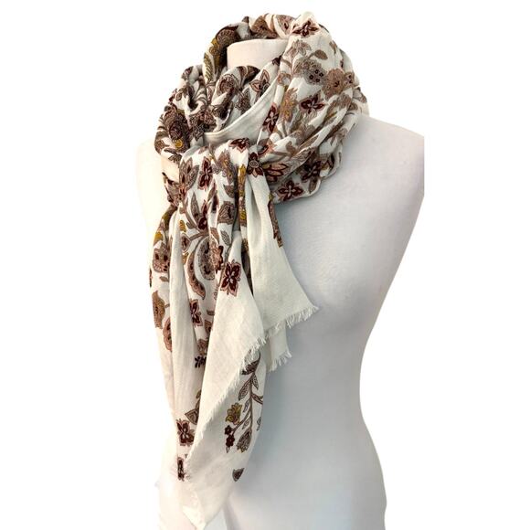 Loft One Size Rectangle Lightweight NWT White Paisley Floral Scarf Wrap Fall - Picture 1 of 5